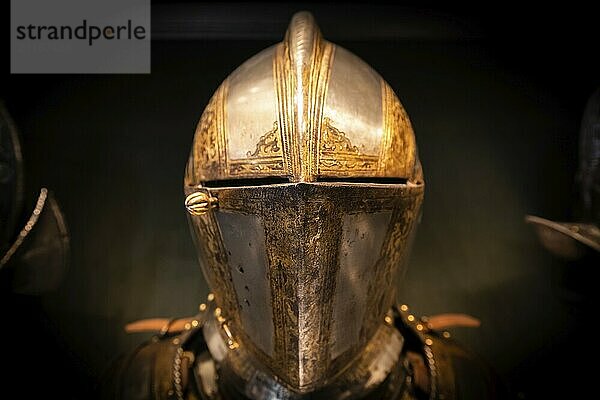 Antique armour on black background. Concept for security  safety and fantasy