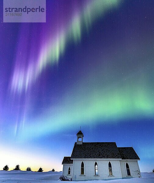 Aurora Northern Lights Saskatchewan Canada Country Church