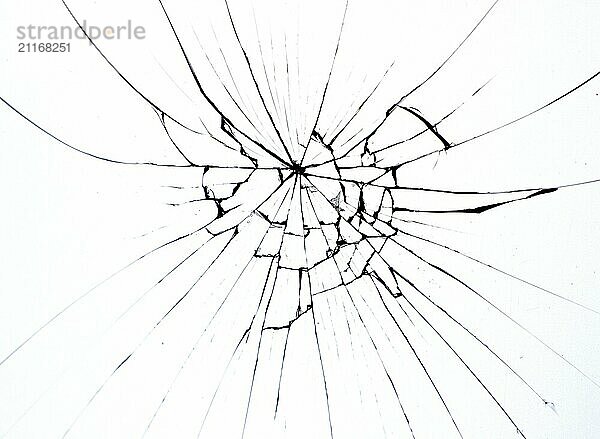 Broken glass on isolated cracked window on white background. Smartphone protective glass cracks and glasses  concept for design