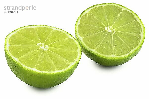 Two halves of a lime isolated on a white background