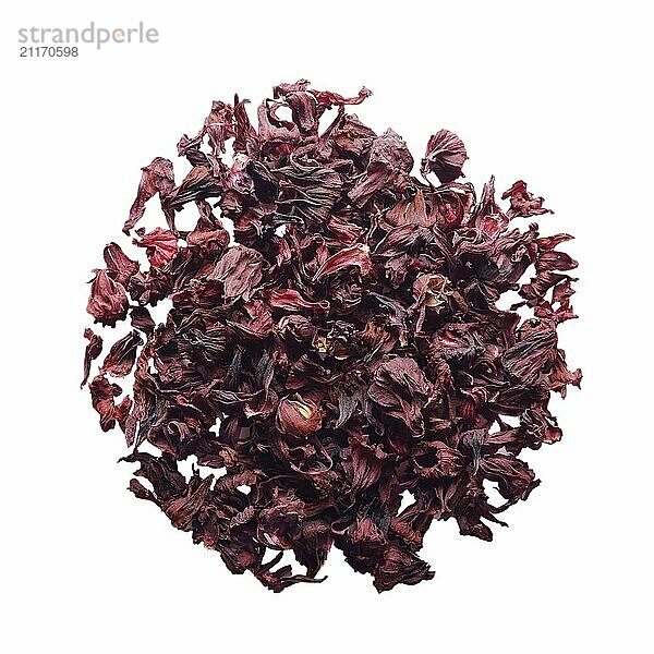 Top view of Dry Hibiscus petals isolated on white background closeup