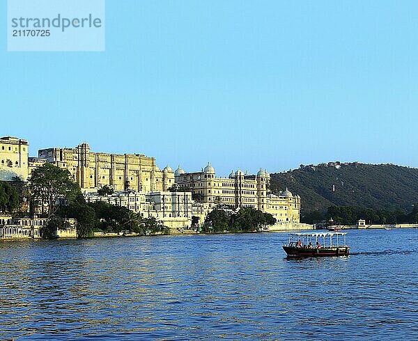 Evening view on lake and palace in Udaipur India