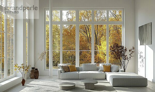 Simple Scandinavian living room  white and light wood furniture AI generated