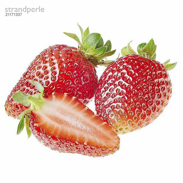 Ripe fresh strawberries isolated on white background macro photo