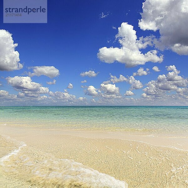 Beautiful landscape with white sandy sea spit beach and warm tropical ocean