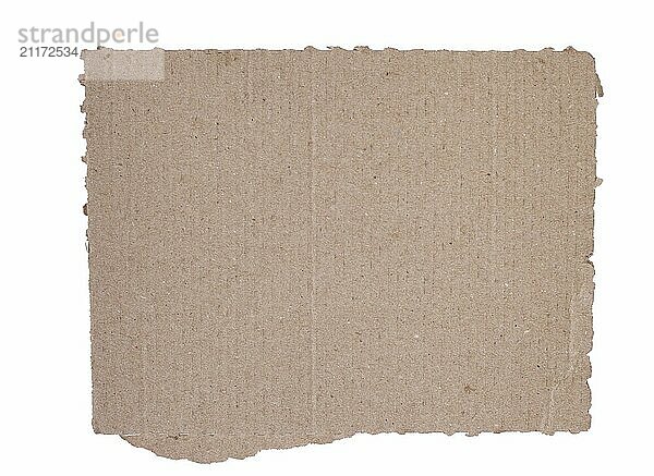 Corrugated kraft cardboard. A piece of torn cardboard isolated on a white background