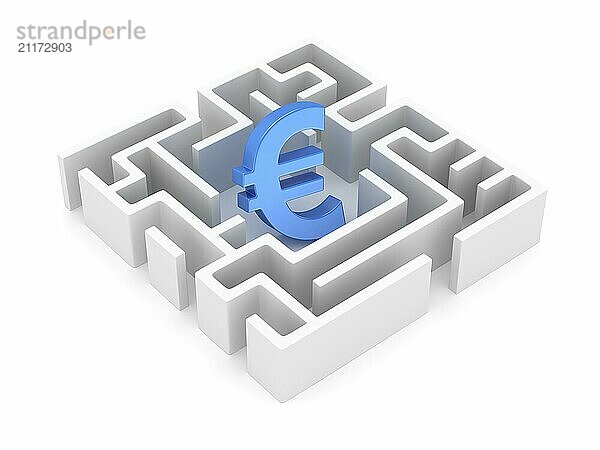 Euro Symbol in White Maze  This is a 3d Rendered Computer Generated Image. Isolated on White