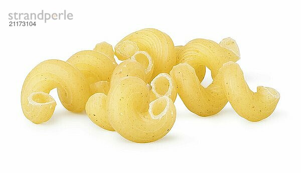 Pile of raw cavatappi or cellentani isolated on white