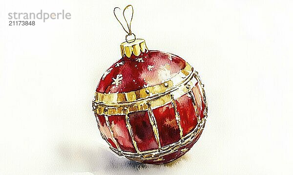 A red ornament with gold trim sits on a white background. The ornament is a Christmas decoration and is likely to be hung on a tree AI generated