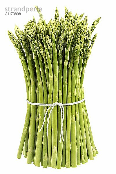 Bunch of green asparagus cut out on a white background