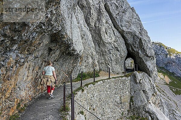 Mountain tourist on the Pilatus mountain on Lake Lucerne in Switzerland