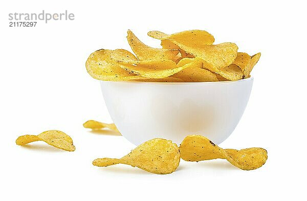 Potato chips in a bowl isolated on a white background