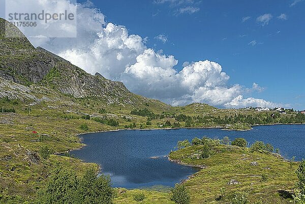 Landscape with the lake Sorvagvatnet  Sorvagen  Lofoten  Norway  Europe