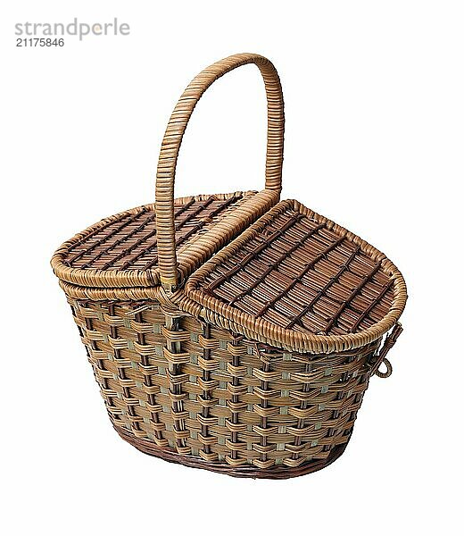 Closed basket for picnic isolated on white