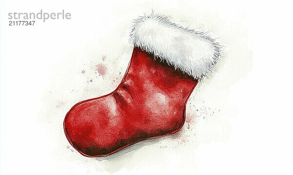 A red stocking with white trim sits on a white background. The red color of the stocking and the white background create a festive and cheerful mood  which is typical of the holiday season AI generated