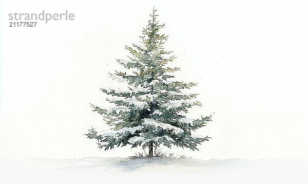 A snow covered pine tree stands alone in a white background. The tree is the main focus of the image  and the white background emphasizes its beauty and the contrast between the tree and the snow AI generated