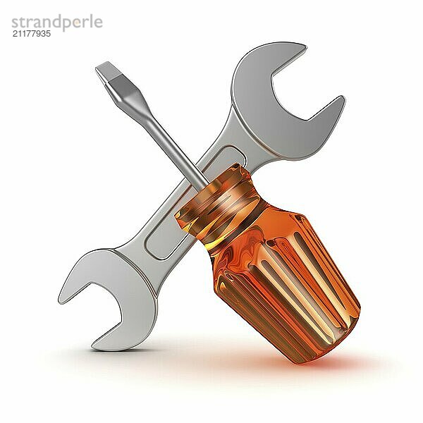 Small wrench and screwdriver icon  This is a 3d computer generated image. Isolated on white