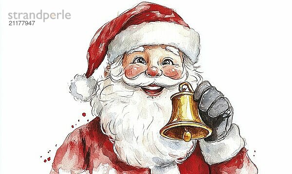 Eine Karikatur von Santa Claus hält eine Glocke. Szene ist fröhlich und festlich  wie es ist eine Darstellung der Ferienzeit AI erzeugt  KI generiert