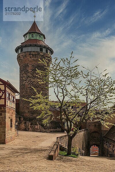 View of the Sinwell Tower of Nuremberg Castle  Germany  Europe