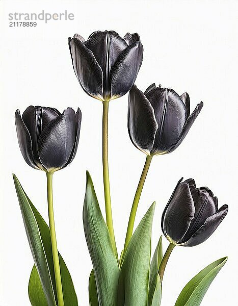 Black tulips on a white background. Flowers isolated  studio photo