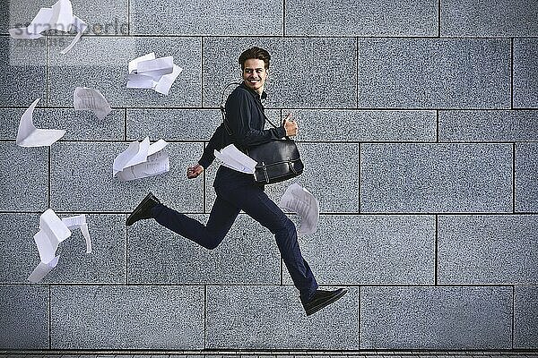 Nice day! Businessman makes a good deal  good mood