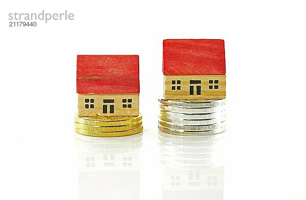 Btcoins and litecoins house market isolated on white