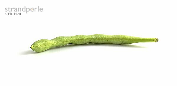 One pod of young green beans isolated on white background