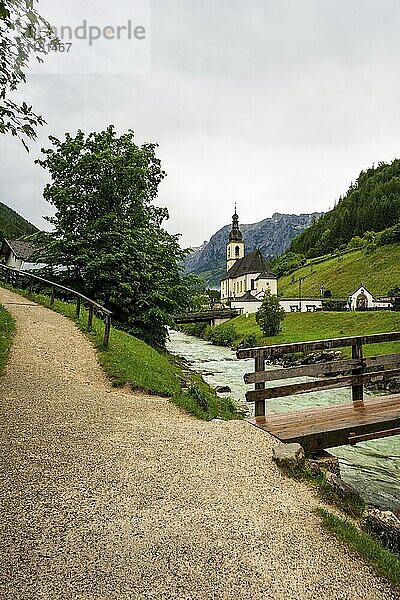 View of the parish church of St. Sebastian in Ramsau in Bavaria  Germany  Europe