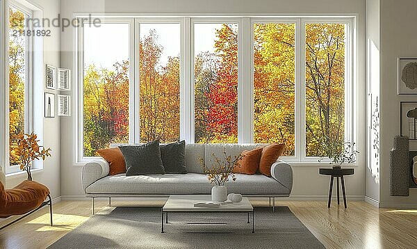 Simple Scandinavian living room  white and light wood furniture AI generated