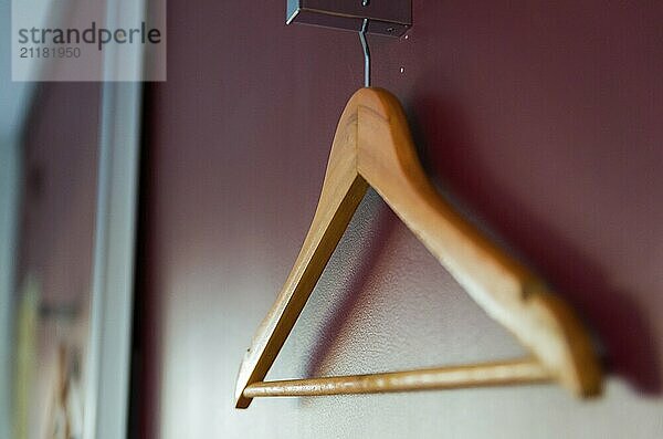 Wooden clothes peg on red background. The great concept of closet design