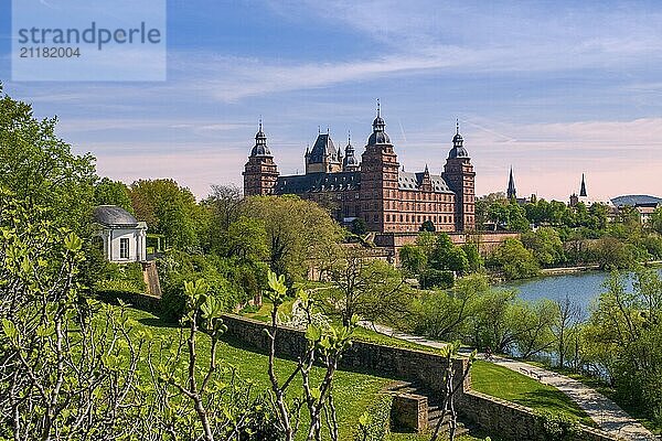 Panoramic view of Johannisburg Castle in Aschaffenburg  Germany  Europe