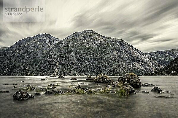 View over the Eidfjord  a fjord in Norway