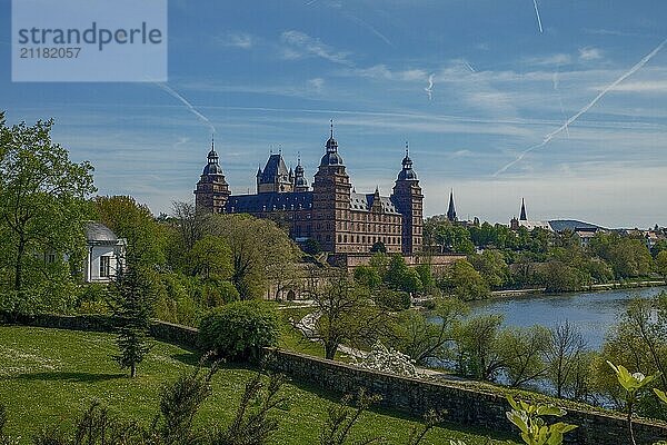 Panoramic view of Johannisburg Castle in Aschaffenburg  Germany  Europe