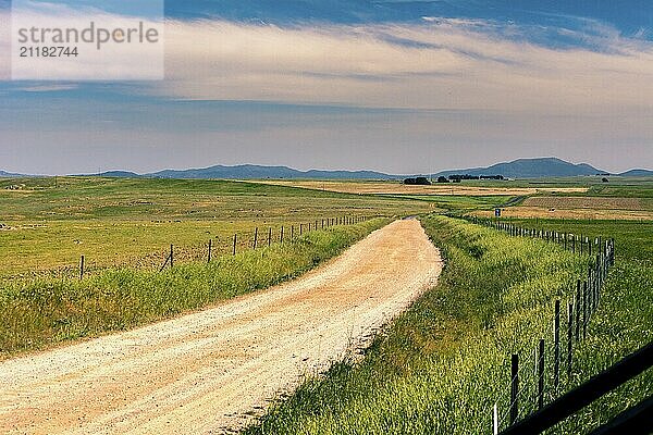 Landscape of national park Zona de Interes Regional Llanos de Caceres y Sierra de Fuentes in Extremadura  Spain. Travel and Tourism