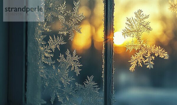 Ein Fenster mit Milchglas und einer durchscheinenden Sonne. Die Sonne wirft einen warmen Schein auf das Milchglas und schafft eine schöne und ruhige Atmosphäre  die AI erzeugt  KI generiert