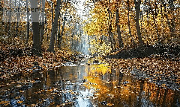 Nahaufnahme Blick auf den Fluss im Herbst Wald AI generiert  KI generiert