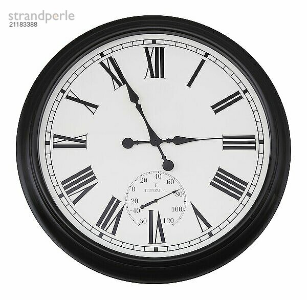 Black wall vintage clock isolated on white