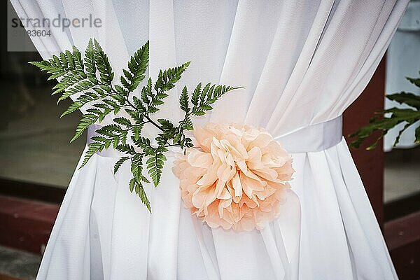 Simple flower arrangement decoration detail at modern wedding ceremony