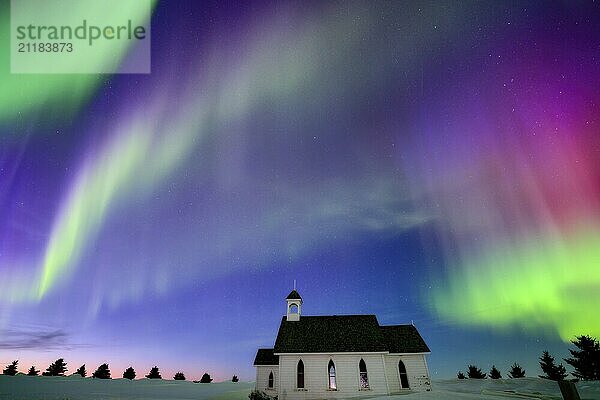 Aurora Northern Lights Saskatchewan Canada Country Church