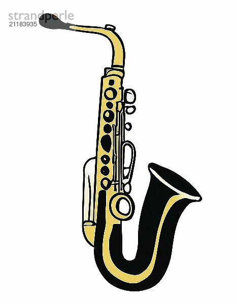 The saxophone is a musical instrument. Color illustration of flat line style. White insulated style