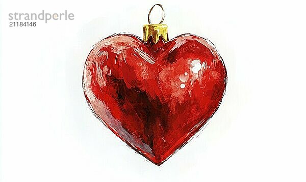 A red heart ornament with a gold center. The heart is painted in a watercolor style and is surrounded by a white background. The heart is the main focus of the image AI generated