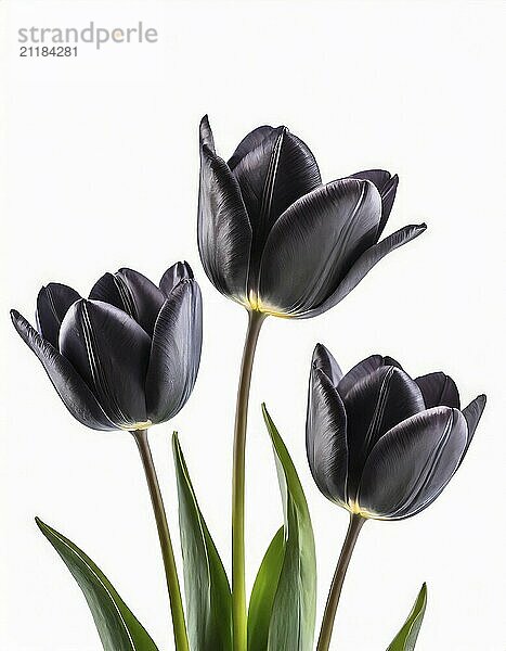 Black tulips on a white background. Flowers isolated  studio photo