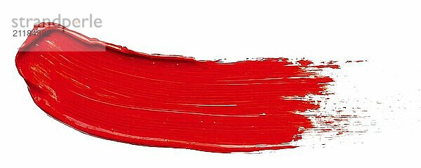 Red paint brush stroke isolated on white background  smudged makeup products