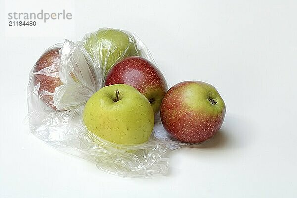 Apple in plastic bag  packaging