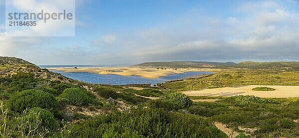 Landscape panorama view on Bordeira beach near Carrapateira on the costa Vicentina in the Algarve in Portugal. Beauty in nature