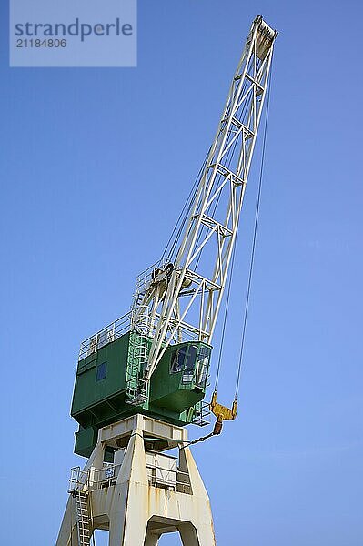 Green harbour crane in front of a blue sky  Sandnes  Fylke Rogaland  Norway  Europe