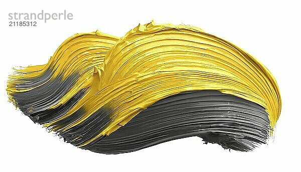 Black and yellow paint strokes golden brush isolated on white background