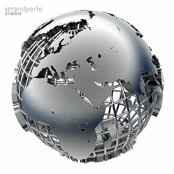 Metall Globus Relief Festland auf Chrom Gitter von Meridianen und Parallelen