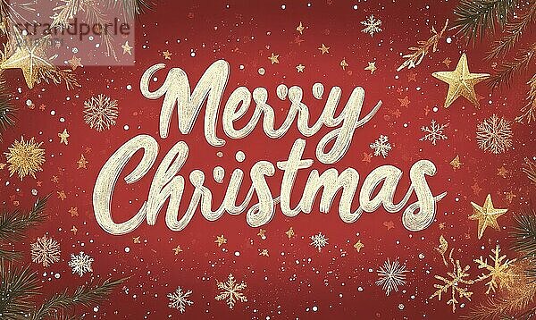 Merry Christmas is written in a red background with snowflakes and stars. The message is cheerful and festive  inviting people to celebrate the holiday season AI generated