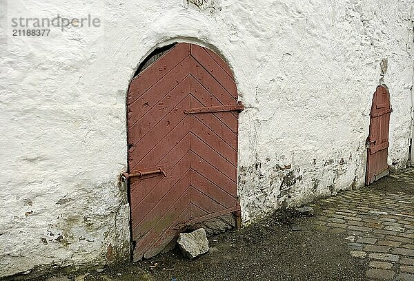 Doors in a house wall  Bryggen  Bergen  Norway  Europe